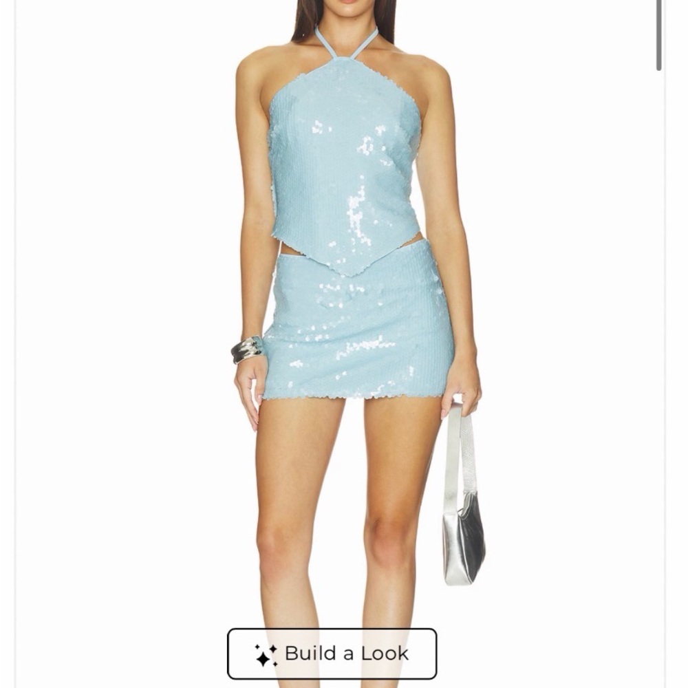 Revolve Sequin Halter Top in Light Blue